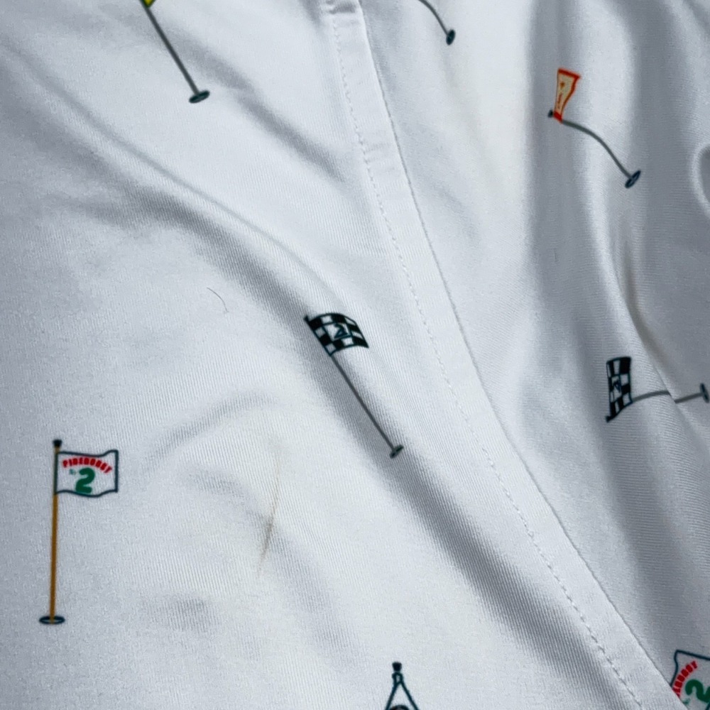 FootJoy Polo Shirt Men XL White Pinehurst Flags Geometric All Over Print STAIN* - Picture 8 of 12